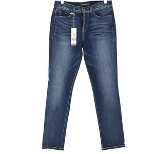 Level 99 Women Blue Skinny Jeans Size 26 Buttons Mid Rise Stretch Distressed NWT
